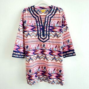 Roberta Roller Rabbit Aztec Multicolored Print Tunic Blouse Top Women’s Large